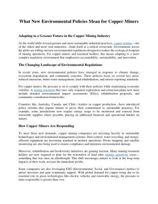 What New Environmental Policies Mean for Copper Miners