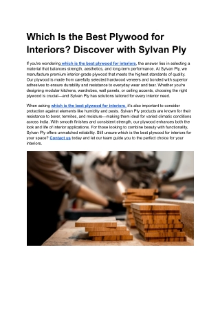 Which Is the Best Plywood for Interiors_ Discover with Sylvan Ply