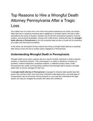 Top Reasons to Hire a Wrongful Death Attorney Pennsylvania After a Tragic Loss