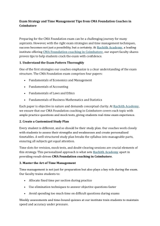 Exam Strategy and Time Management Tips from CMA Foundation Coaches in Coimbatore