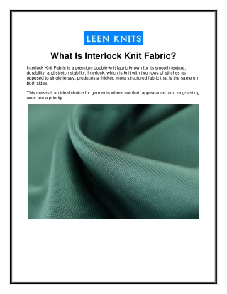 What Is Interlock Knit Fabric?