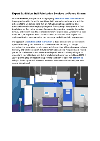 Expert Exhibition Stall Fabrication Services by Future Nirman