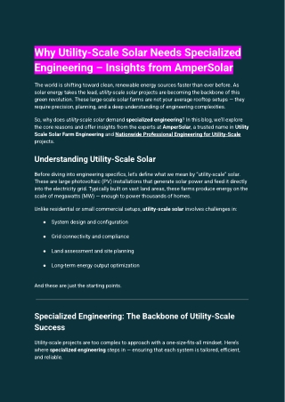 Why Utility-Scale Solar Needs Specialized Engineering – Insights from AmperSolar
