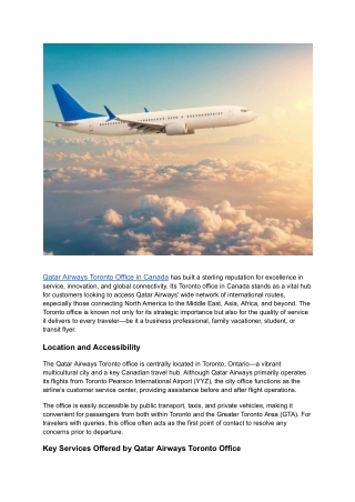 Qatar Airways Toronto Office in Canada