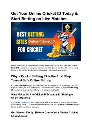Get Your Online Cricket ID Today & Start Betting on Live Matches