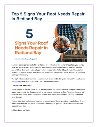 Top 5 Signs Your Roof Needs Repair in Redland Bay