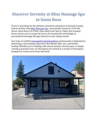 Bliss Massage Spa in Santa Rosa