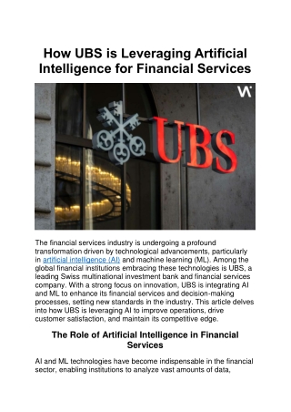 How UBS is Leveraging Artificial Intelligence for Financial Services