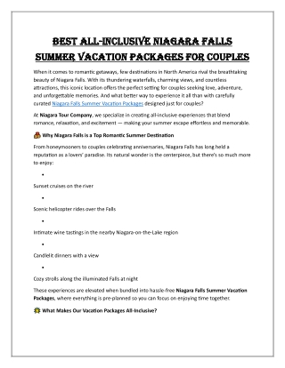 Best All-Inclusive Niagara Falls Summer Vacation Packages for Couples