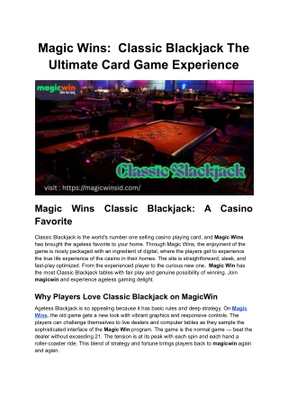 Magic Wins_  Classic Blackjack The Ultimate Card Game Experience