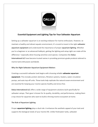 Essential Equipment and Lighting Tips for Your Saltwater Aquarium
