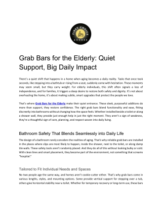 Grab Bars for the Elderly Quiet Support, Big Daily Impact