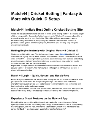 Match44 | Instant Cricket ID & Live Betting Hub