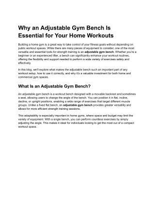 Why an Adjustable Gym Bench Is Essential for Your Home Workouts