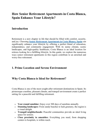 How Senior Retirement Apartments in Costa Blanca, Spain Enhance Your Lifestyle