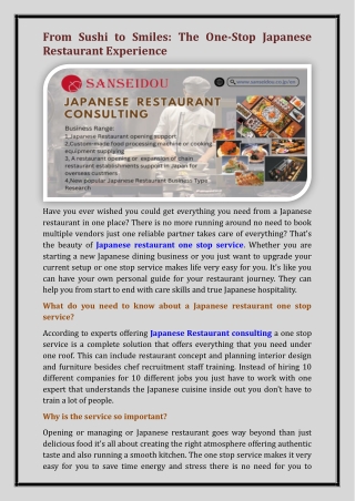 Japanese Restaurant consulting