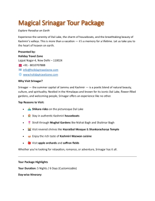 Magical Srinagar Tour Package