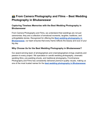 From Camera Photography and Films – Best Wedding Photography in Bhubaneswar