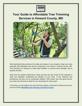Your Guide to Affordable Tree Trimming Services in Howard County, MD