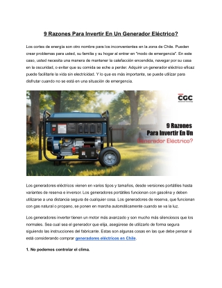 9 Razones Para Invertir En Un Generador Eléctrico?