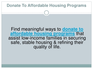 Donate To Affordable Housing Programs