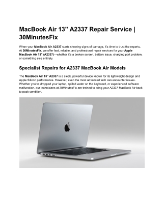 MacBook Air 13" A2337 Repair Service - 30 Minutes Fix