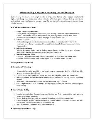 Balcony Decking in Singapore: Enhancing Your Outdoor Space