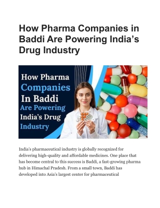 How Pharma Companies in Baddi Are Powering India