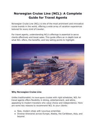 Norwegian Cruise Line (NCL): A Complete Guide for Travel Agents