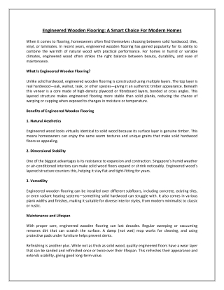 Engineered Wooden Flooring: A Smart Choice for Modern Homes