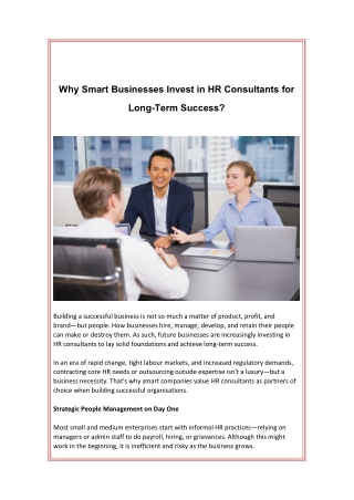 Why Smart Businesses Invest in HR Consultants for Long-Term Success
