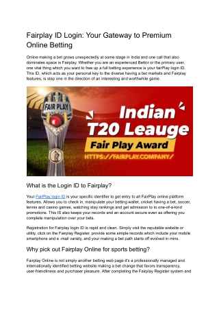 _Fairplay ID Login_ Your Gateway to Premium Online Betting