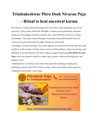 Trimbakeshwar Pitru Dosh Nivaran Puja  Ritual To Heal Ancestral Karma