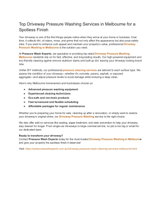 Top Driveway Pressure Washing Services in Melbourne for a Spotless Finish