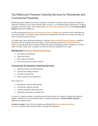Top Melbourne Pressure Cleaning Services for Residential and Commercial Properties