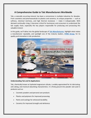 A Comprehensive Guide to Talc Manufacturers Worldwide