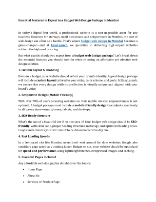 Essential Features to Expect in a Budget Web Design Package in Mumbai