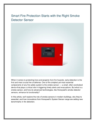 Smart Fire Protection Starts with the Right Smoke Detector Sensor