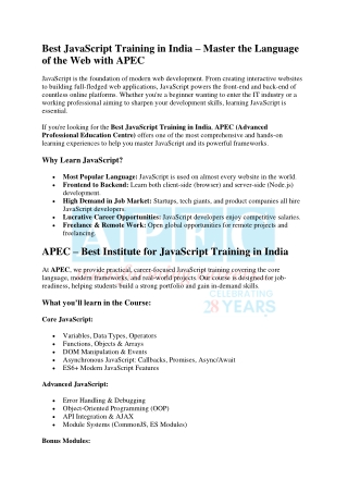 Best JavaScript Training in India