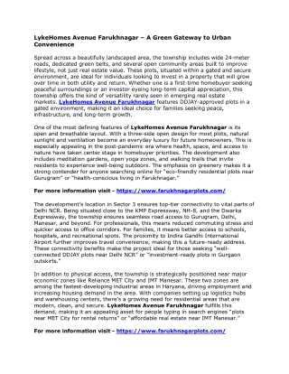 LykeHomes Avenue Farukhnagar – A Green Gateway to Urban Convenience