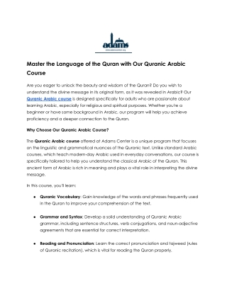 Master Quranic Arabic with Our Adult Course