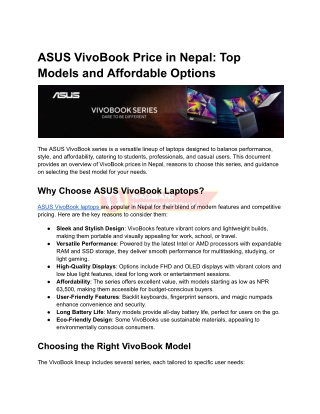 ASUS VivoBook Price in Nepal_ Top Models and Affordable Options