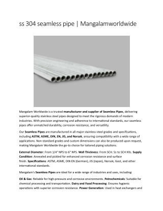 ss 304 seamless pipe | Mangalamworldwide