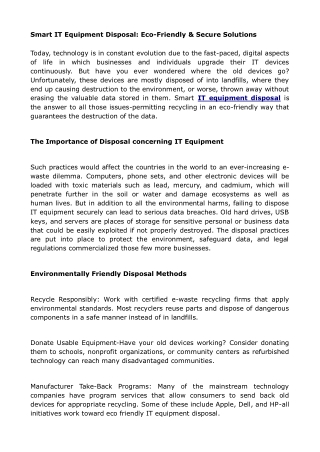 Smart IT Equipment Disposal_ Eco-Friendly & Secure Solutions