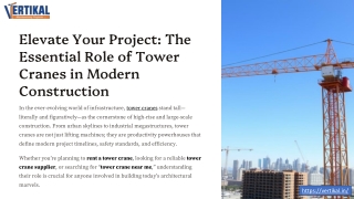 Tower Cranes in Modern Construction: Powering Progress with Precision