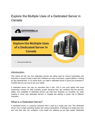 Explore the Multiple Uses of a Dedicated Server in Canada
