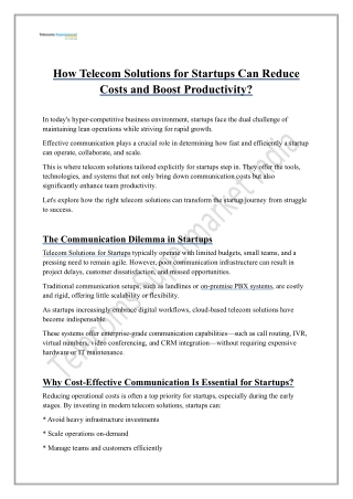 How Telecom Solutions for Startups Can Reduce Costs and Boost Productivity?