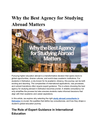 Why the Best Agency for Studying Abroad Matters