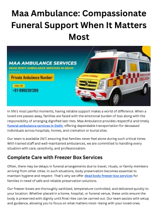 Maa Ambulance Compassionate Funeral Support When It Matters Most