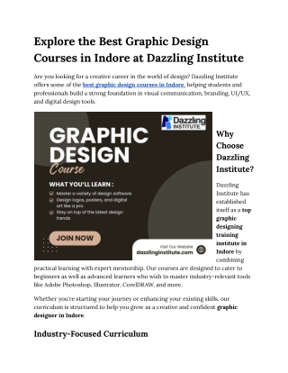 Explore the Best Graphic Design Courses in Indore at Dazzling Institute
